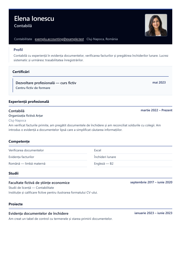 Exemplu de CV cu modelul Contabilitate