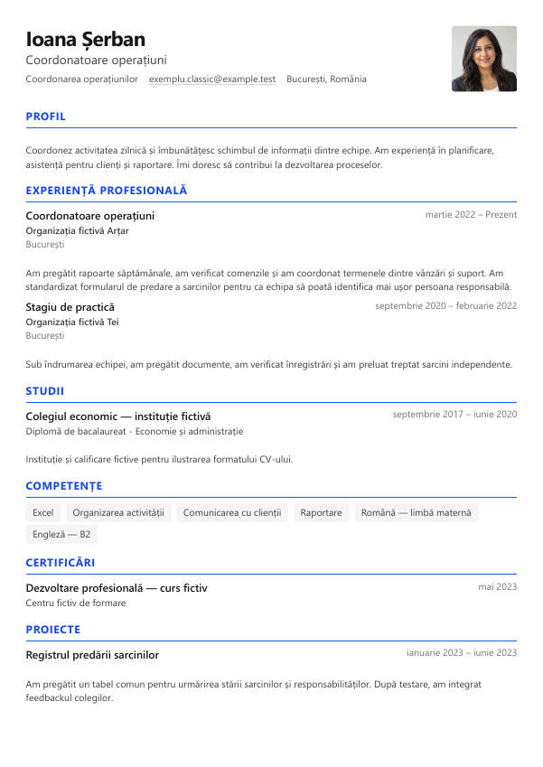 Exemplu de CV cu modelul Classic
