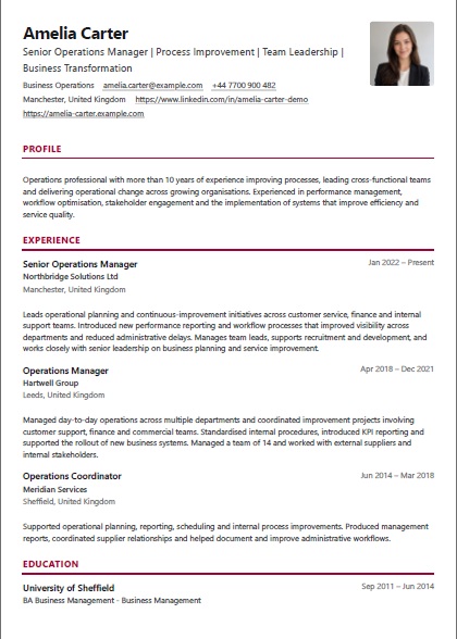 Classic CV template example