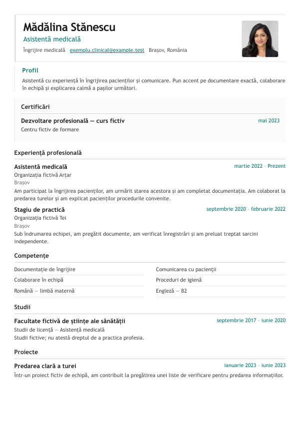 Exemplu de CV cu modelul Clinical