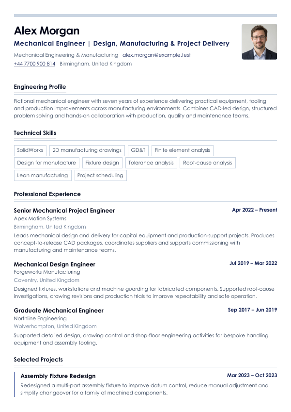 Engineering CV template example