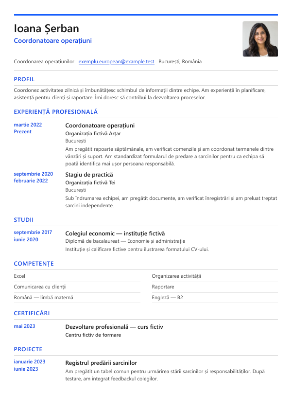 Exemplu de CV cu modelul European