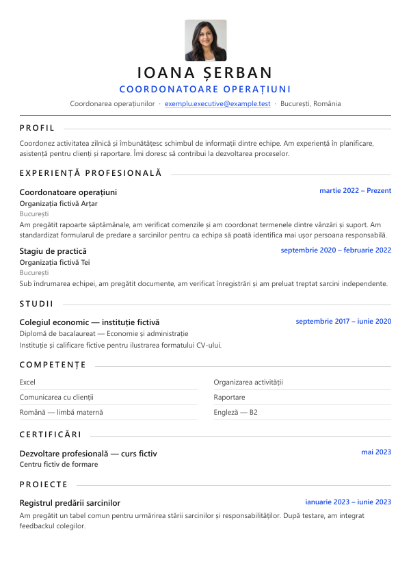 Exemplu de CV cu modelul Executive