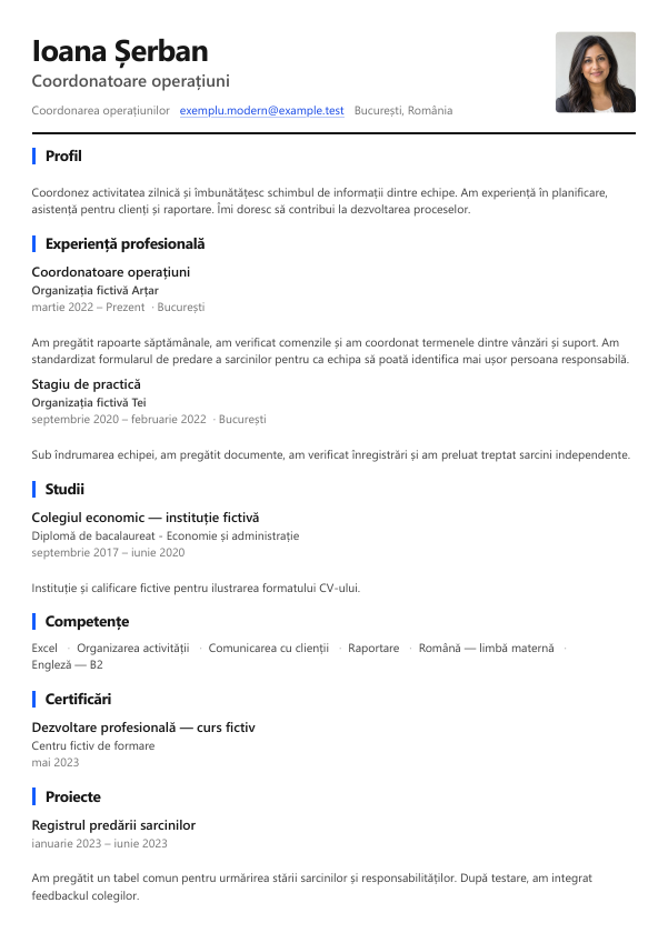 Exemplu de CV cu modelul Modern
