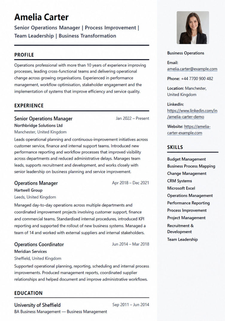 Right Sidebar CV template example